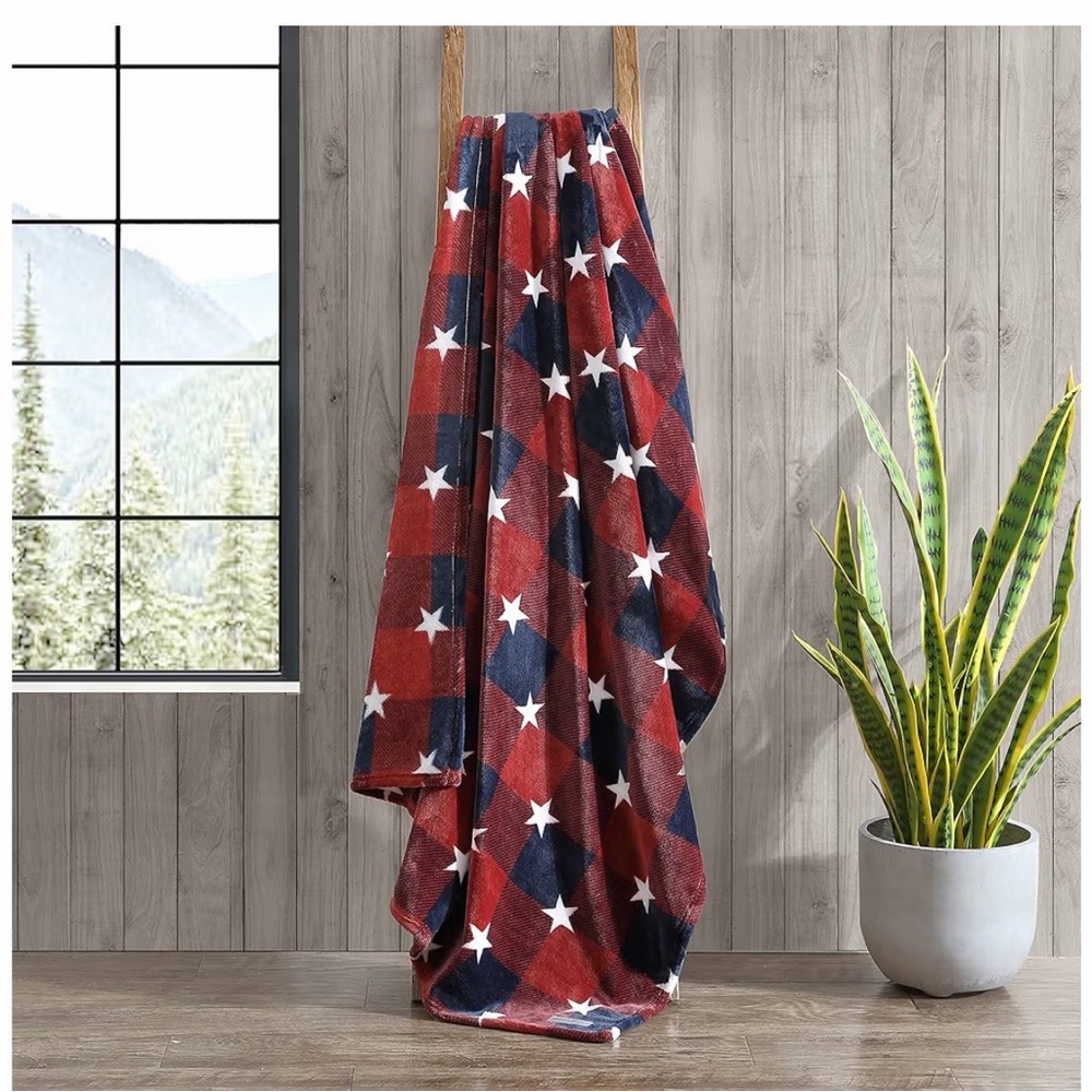 Eddie Bauer Red and Blue Plaid Star Throw